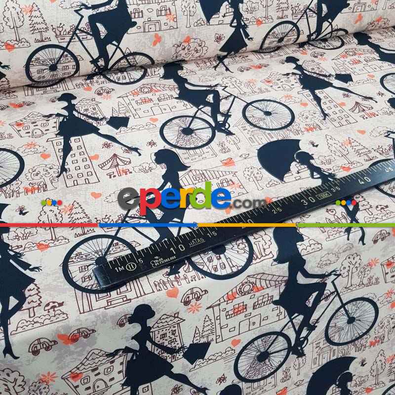 Şemsiyeli Kız Desenli Fon Perde Evm827 Kumaşı Kalındır Duck Bezi Değildir- Siyah-Beyaz