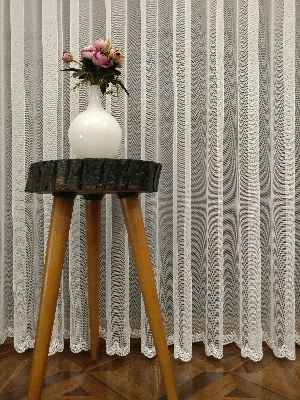 Salon Ütü İstemez - Grek Zemin Etek Ucu Nakışlı İşlemeli Tül- Ekru