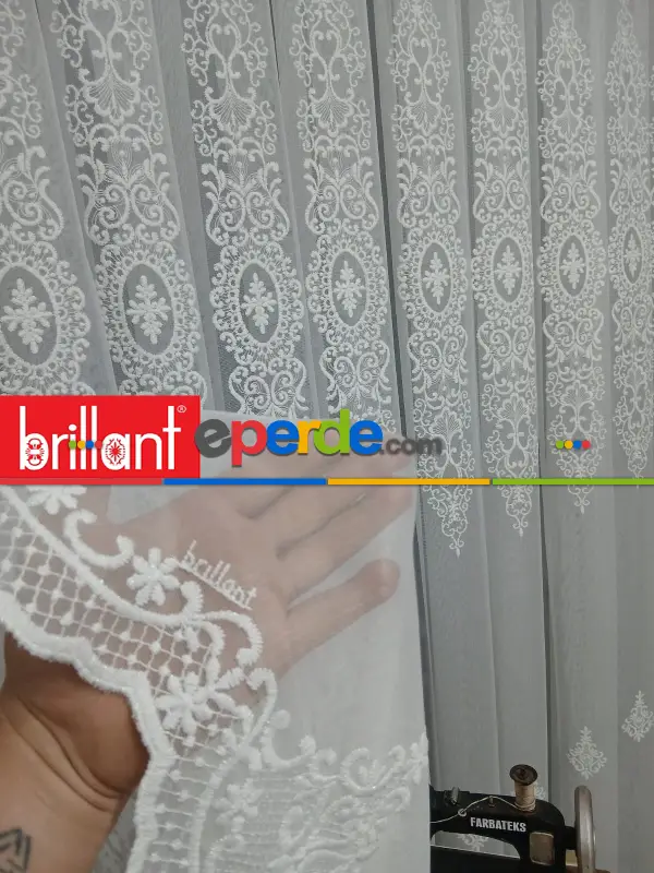 Salon - Brillant Beyaz Sim Varakli Şehrazat model Tül Perde