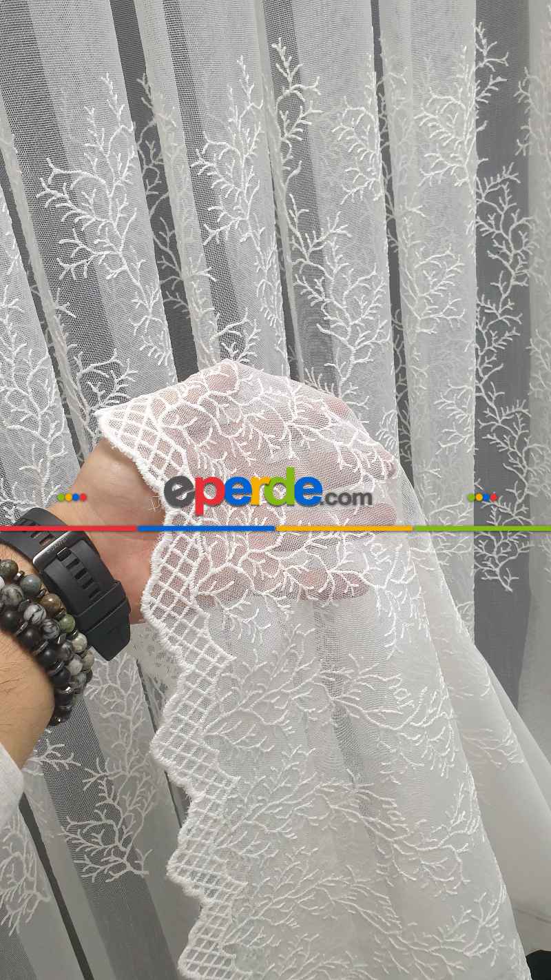 Oturma Odası - Sıra Dallar İşlemeli Sıra Desen Bambu Kırışmaz Ütü İstemez Tül