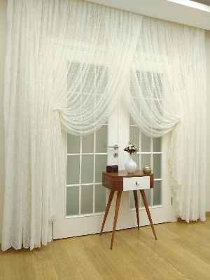 Etek Ucu Desenli Özel Örme Dokulu Kruvaze Ve Düz Model Tül Perde Ekru