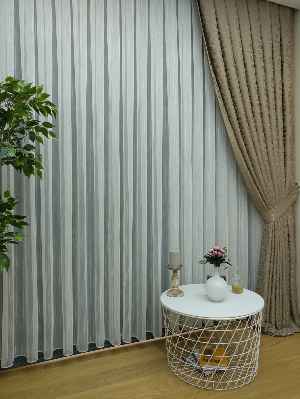 Çizgili Keten Tül Perde- Ekru - Kurşunlu Tül