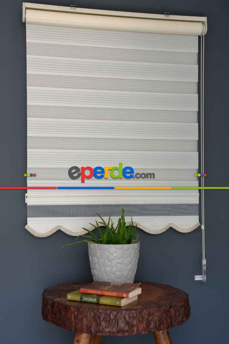 Mutfak - Halim Perdesan Dp-02 Ekru Renk Etekli Veya Eteksiz Dar Pliseli Zebra Stor Perde