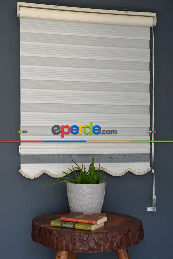 Halim Perdesan Dp-02 Ekru Renk Etekli Veya Eteksiz Dar Pliseli Zebra Stor Perde