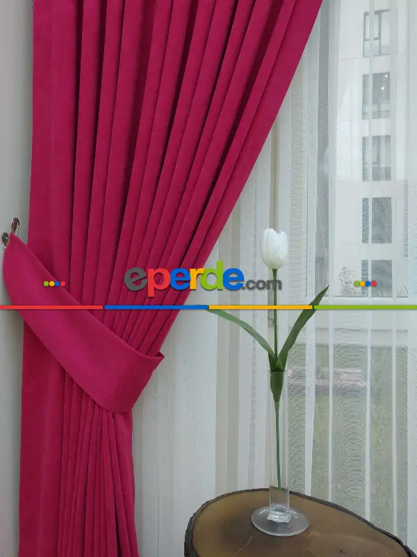 Salon Fuşya Rengi - Düz Fon Perde (  Dökümlü Fon Perde)- Fuşya