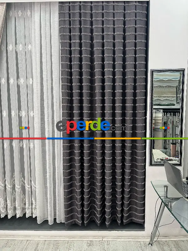 Yatak Odası - Padişah Desenli Keten Fon Perde - Koyu Bej