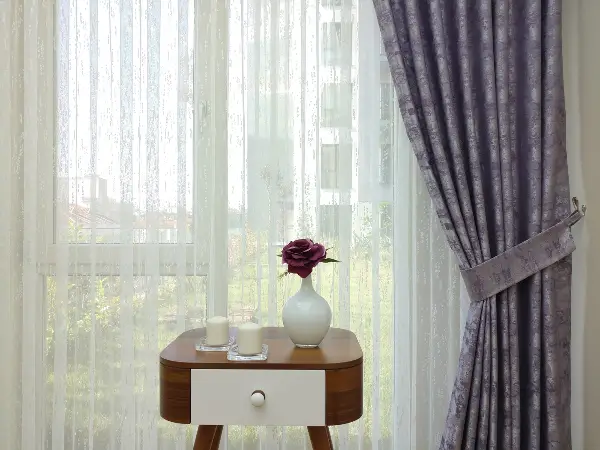 Patinedesenli Lila - Katyonik Jakar Fon Perde- Lila