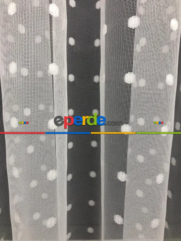 Puantiyeli Spor Desenli Tül Perde- Ekru - Kurşunlu Tül