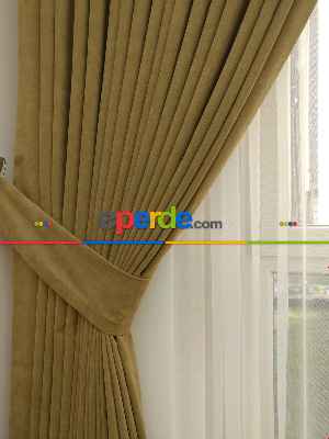 Bej Deve Tüyü - Düz Fon Perde ( Dökümlü Fon Perde)- Bej-kapiçino