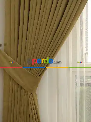 Bej Deve Tüyü - Düz Fon Perde ( Dökümlü Fon Perde)- Bej-kapiçino