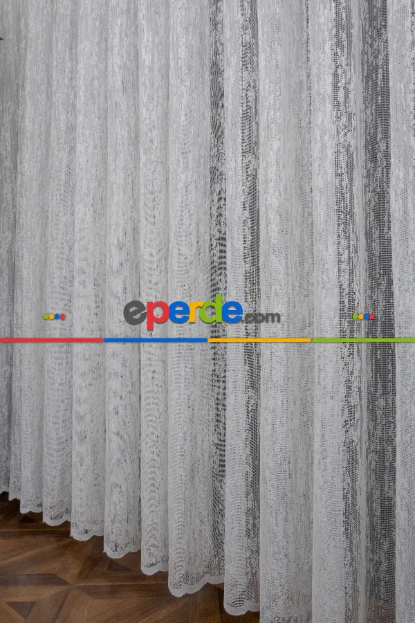 Taç Fransız Dantel Örme Tül Perde Konak151