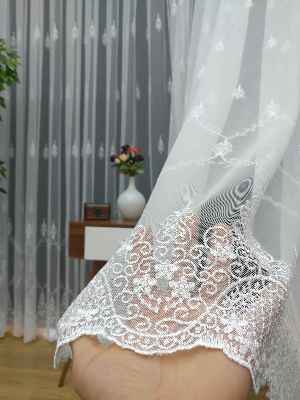 %60 İndirimli - Nakış İşlemeli Desenli Tül Perde - Ütü İstemez- Ekru