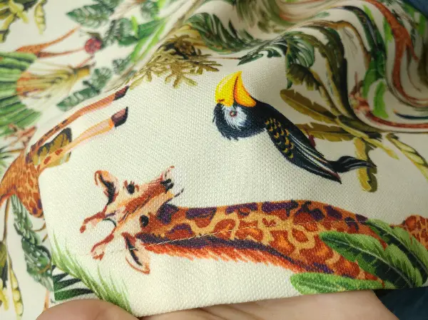 Tropikal Hayvan Desenli Fon Perde Evm582 Kumaşı Kalındır Duck Bezi Değildir- Yeşil-Kahverengi-Kırmızı-Sarı-Krem