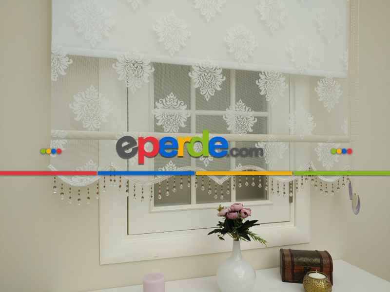 Brillant - Stor Perde - Çiftli Sistem Tül Ve Stor Perde- Büyük Damask Modeli- Krem Açık-ekru