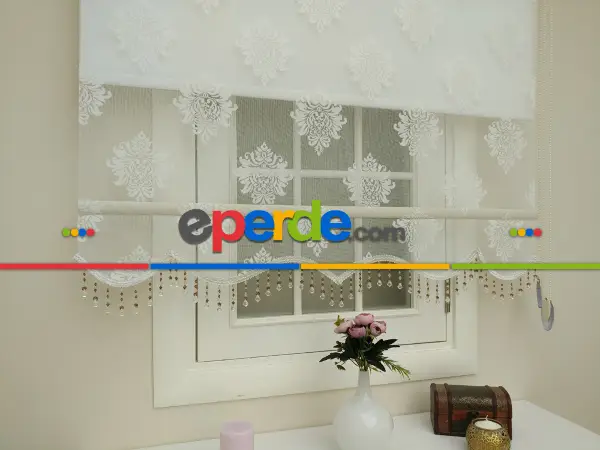 Brillant - Stor Perde - Çiftli Sistem Tül Ve Stor Perde- Büyük Damask Modeli- Krem Açık-ekru