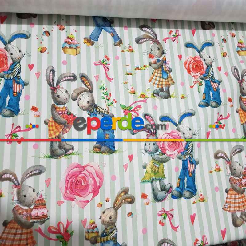 Pony Desenli Fon Perde K676 Kumaşı Kalındır Duck Bezi Değildir.- Kırmızı-Beyaz-Açık Yeşil