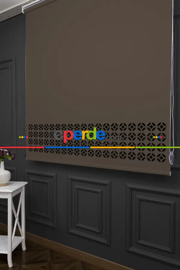 Salon Stor - Kahverengi Lazer Kesim Mat Stor Perde (ister Düz - İster Lazer Kesimli Satın Alın)