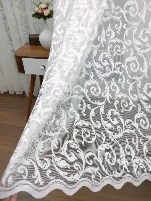 Ekru Şal Desenli Tül Perde- Ekru