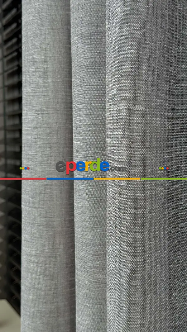 Oturma Odası - Gri, Keten, Büzgülü Ekstraforlu, Düz Tül Perde