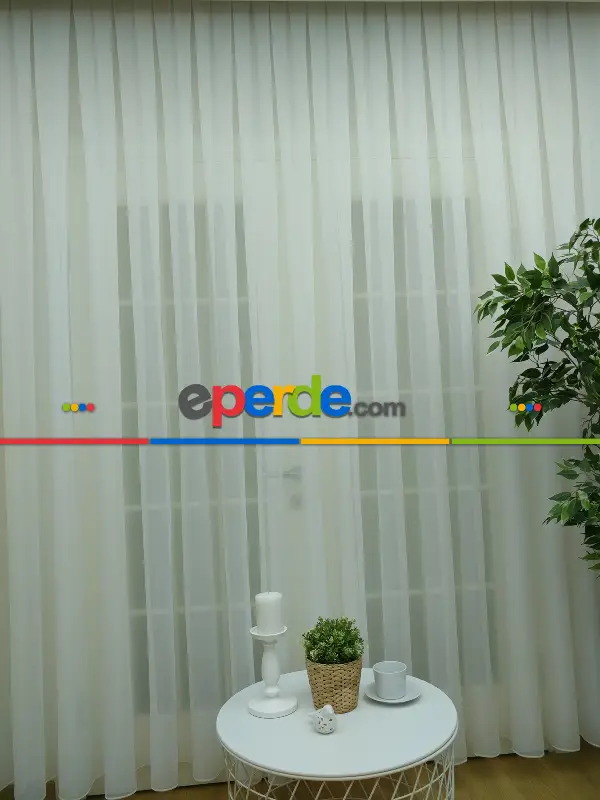 Ekru Kreep Düz Tül Perde