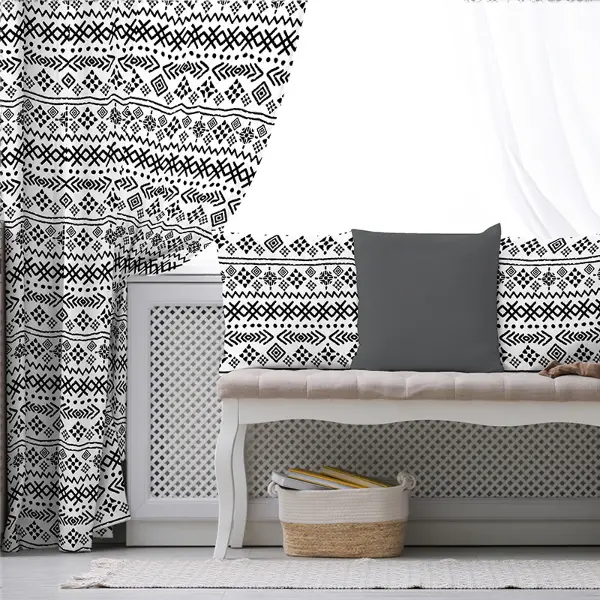 Etnik Fon Perde Evim1513 Kumaşı Kalındır Duck Bezi Değildir- Mavi-beyaz