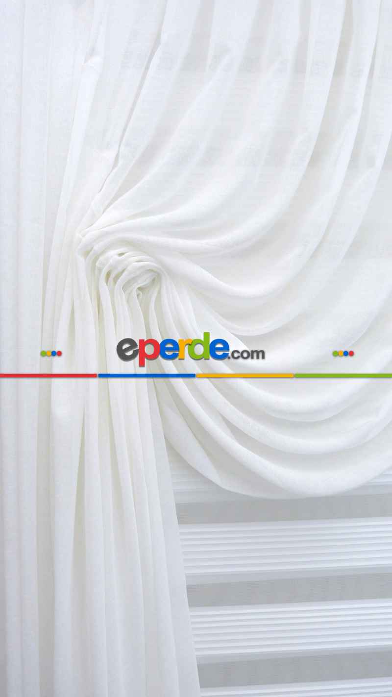 Mutfak - Dantel Örme Tül Perde Ve Kruvaze Perde Kalın Keten Doku Krem Açık- Krem Açık