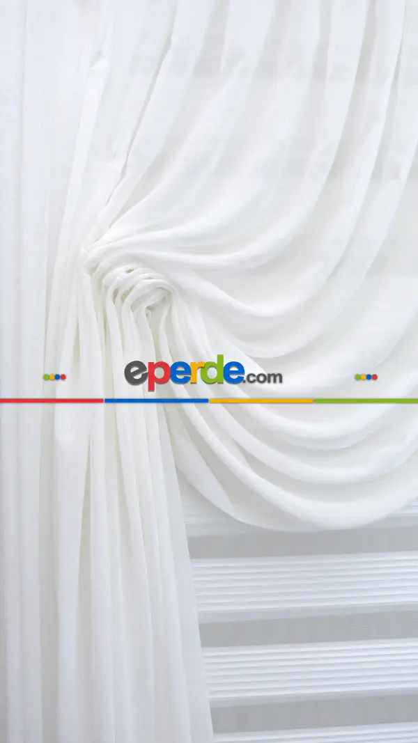 Oturma Odası - Dantel Örme Tül Perde Ve Kruvaze Perde Kalın Keten Doku Krem Açık- Krem Açık