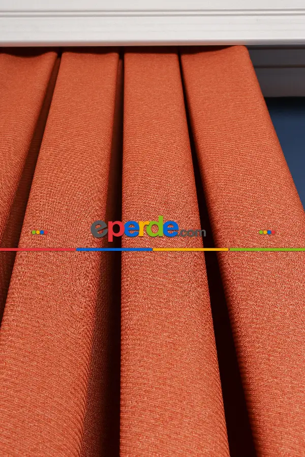 Yatak Odası - Turuncu Jakar Dokuma Fon Perde