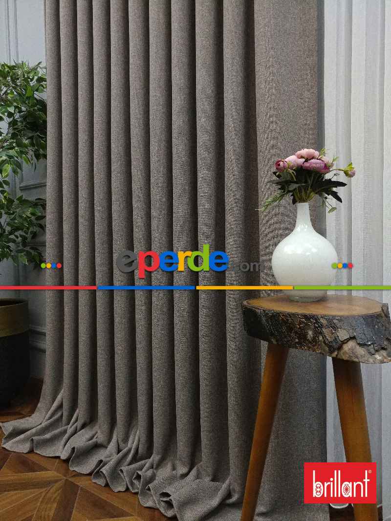 Brillant Keten Açık Vizon Renk Düz Fon Perde - Açık Vizon