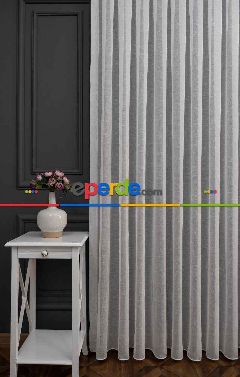 Keten Tül Ütü İstemez Dökümlü Tül - İtinalı Dikiş - Kanun Pile Seçeneği - Kurşunlu Tül