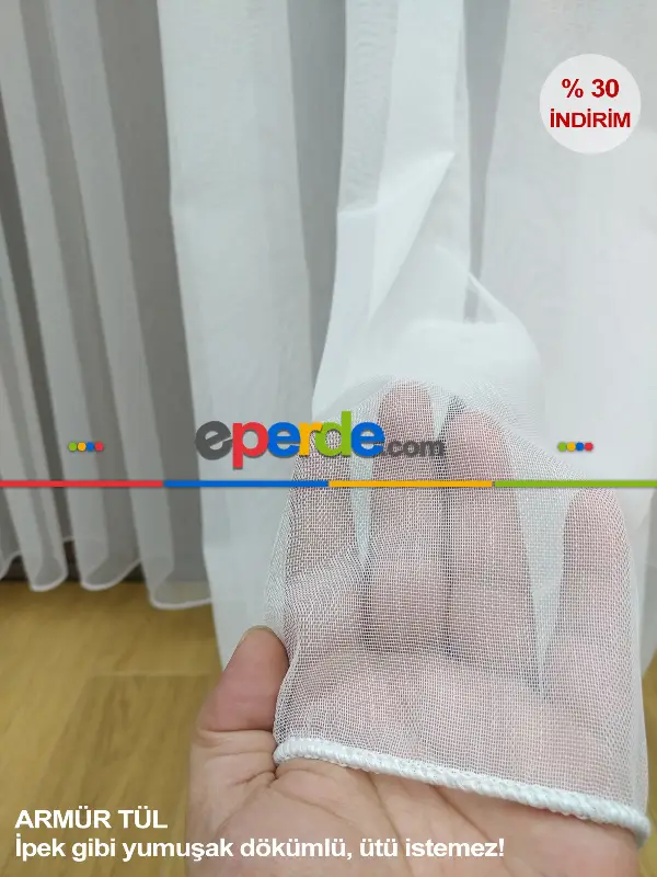 Oturma Odası - Yüksek Kalite Armür Düz Tül Perde - Ekru