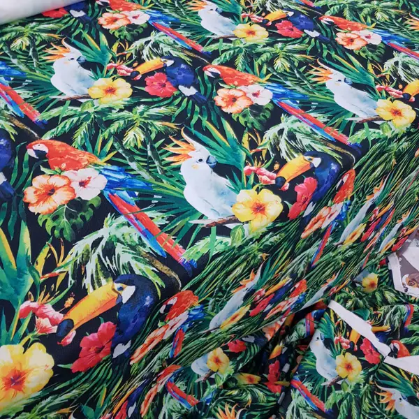 Tropikal Desenli Fon Perde K498 T - Kumaşı Kalındır Duck Bezi Değildir.- Yeşil-Çok Renkli