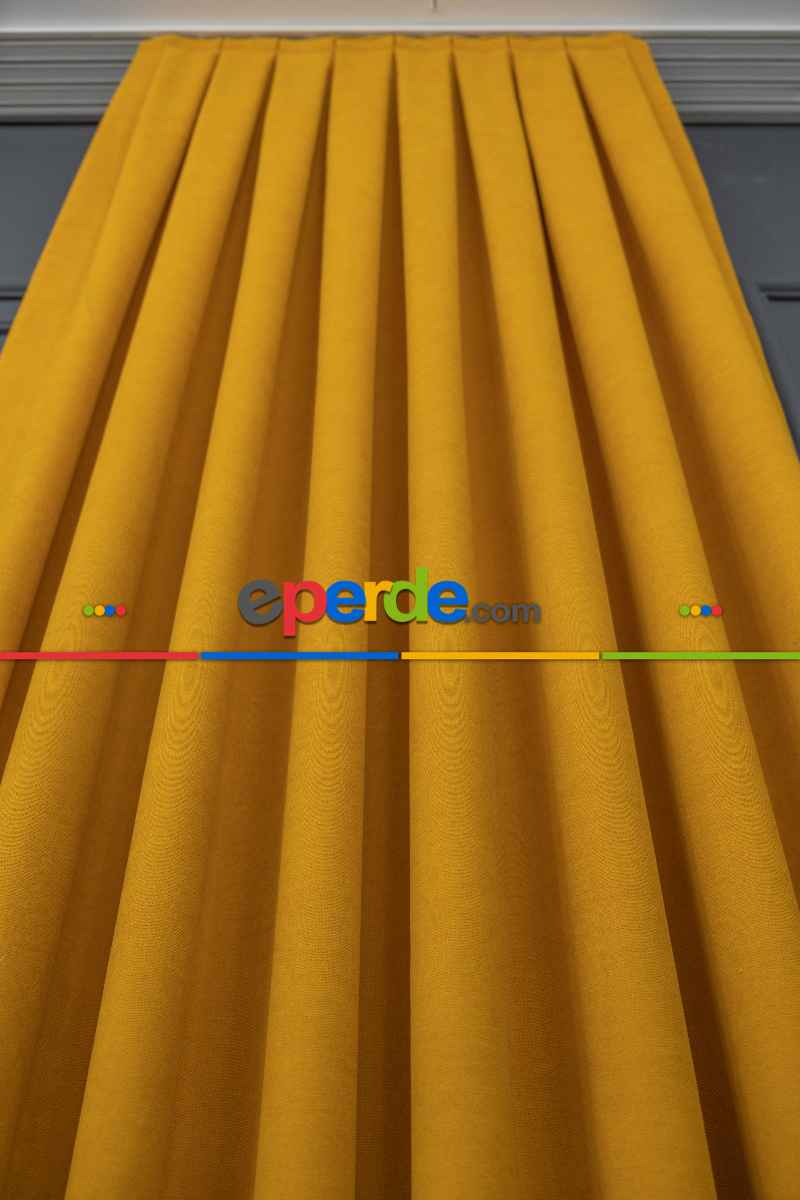 Salon - Sarı Rengi Düz Fon Perde Dökümlü Fon Perde