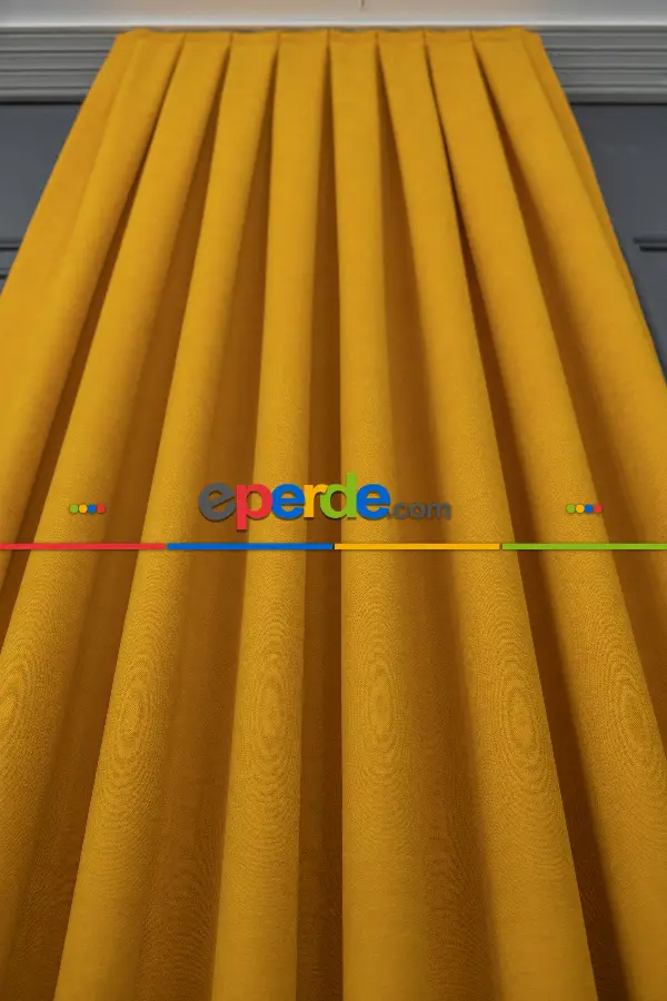 Salon - Sarı Rengi Düz Fon Perde Dökümlü Fon Perde