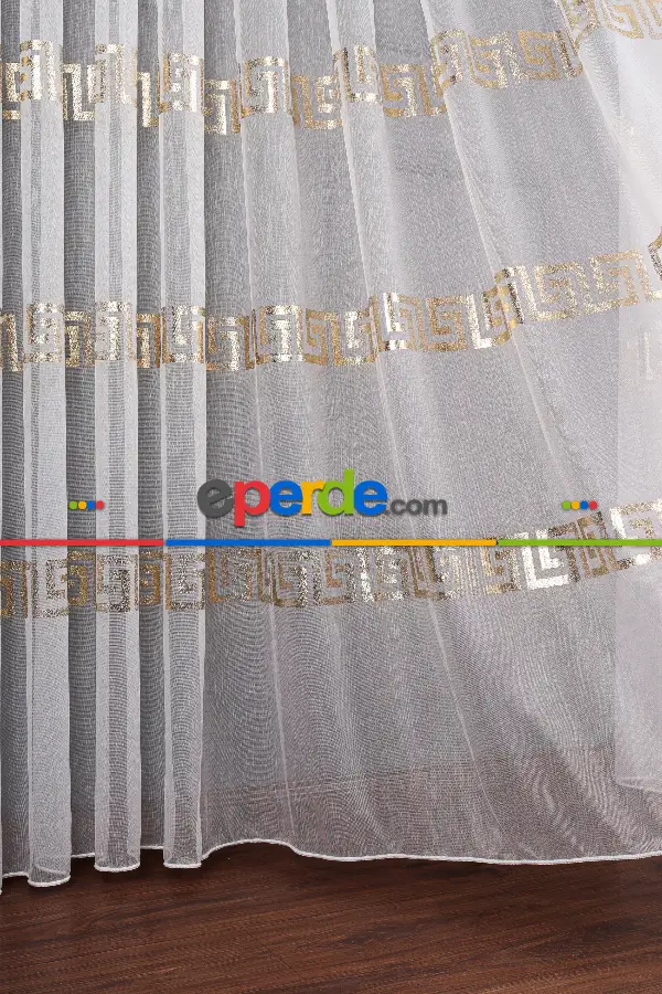 Yatak Odası - Enine Bantlı Ekru-gold Detaylı Tt Zemin Tül Perde