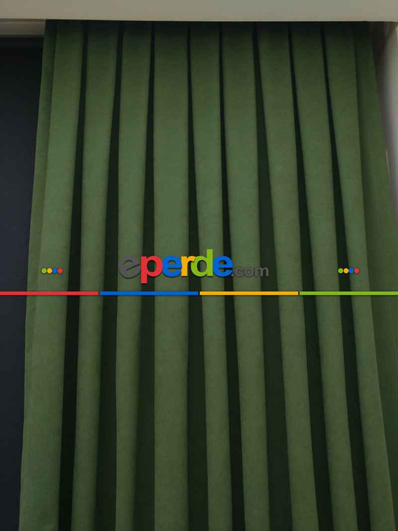 Düz Renk Dökümlü Fon Perde (180)- Koyu Yeşil