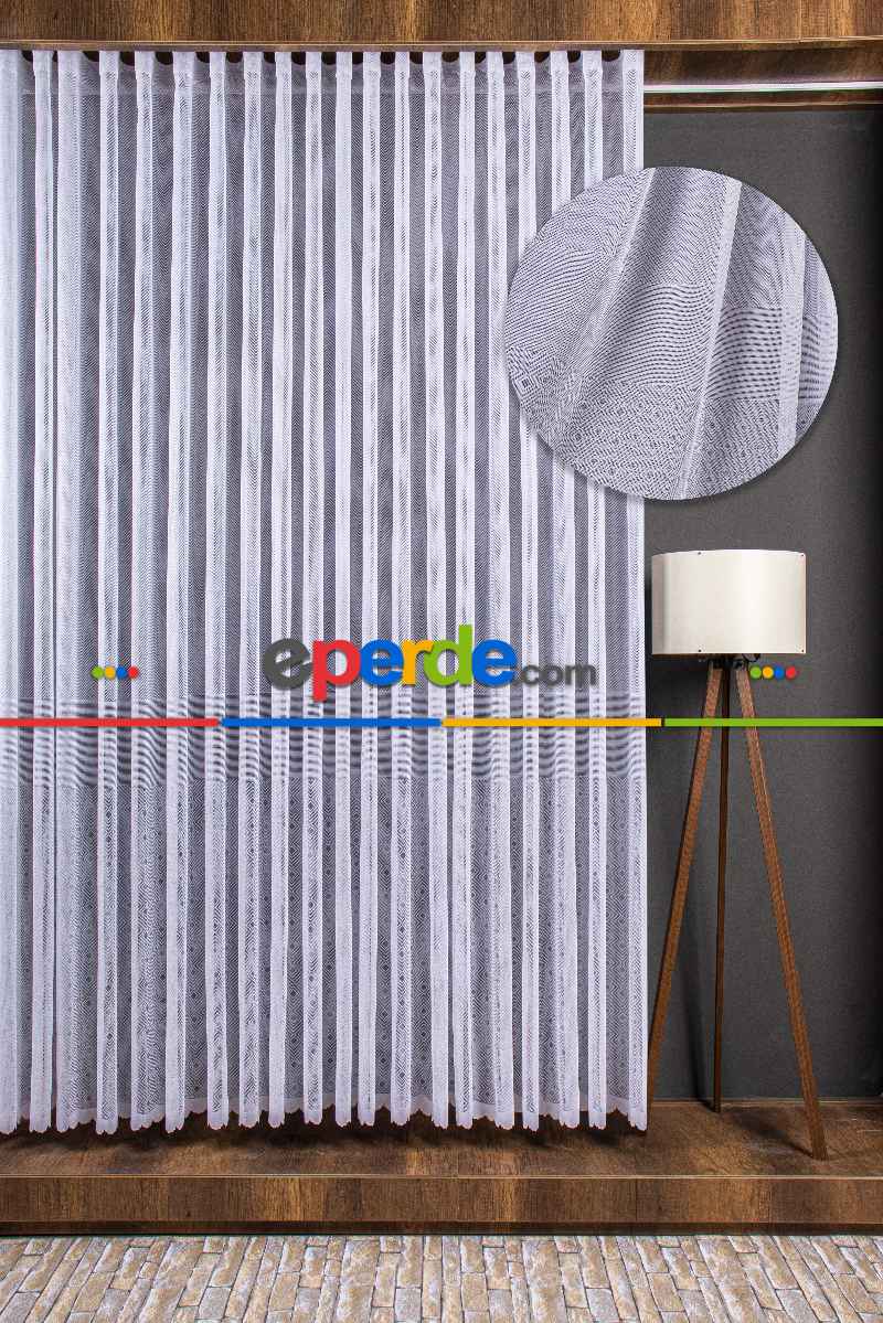 Herringbone (balık Sırtı) Örme Tül Perde - Modern Ve Minimalist Tasarım - Beyaz
