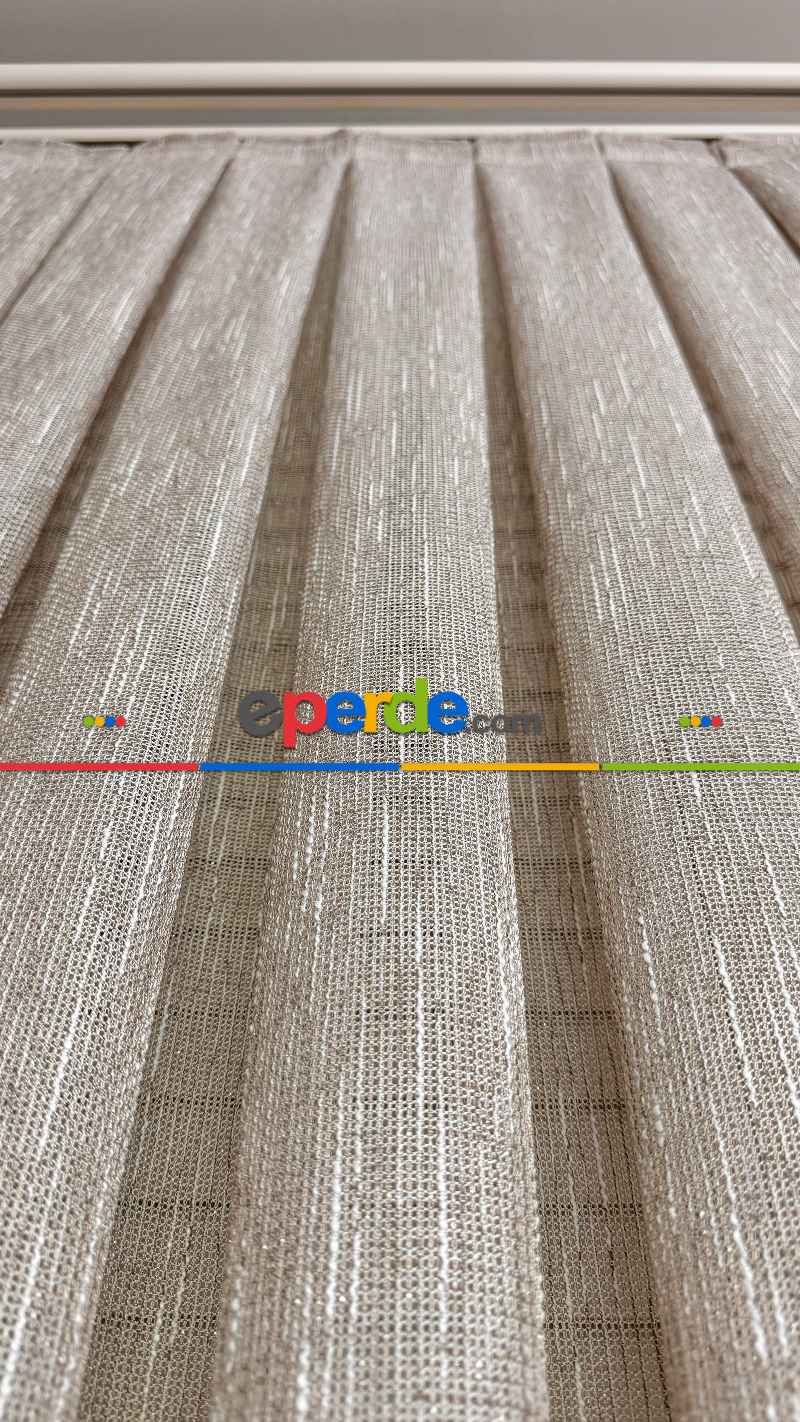 Genç Odası Bej Keten Gümüş Simli Tül Perde - Ağır Gramajlı Premium