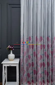 Hazır Ölçülü Petek Zemin Pembe Ve Mavi Renkli Balon Ve Bulut Desenli Grek Baskılı Tül Perde 190cm X 255cm 