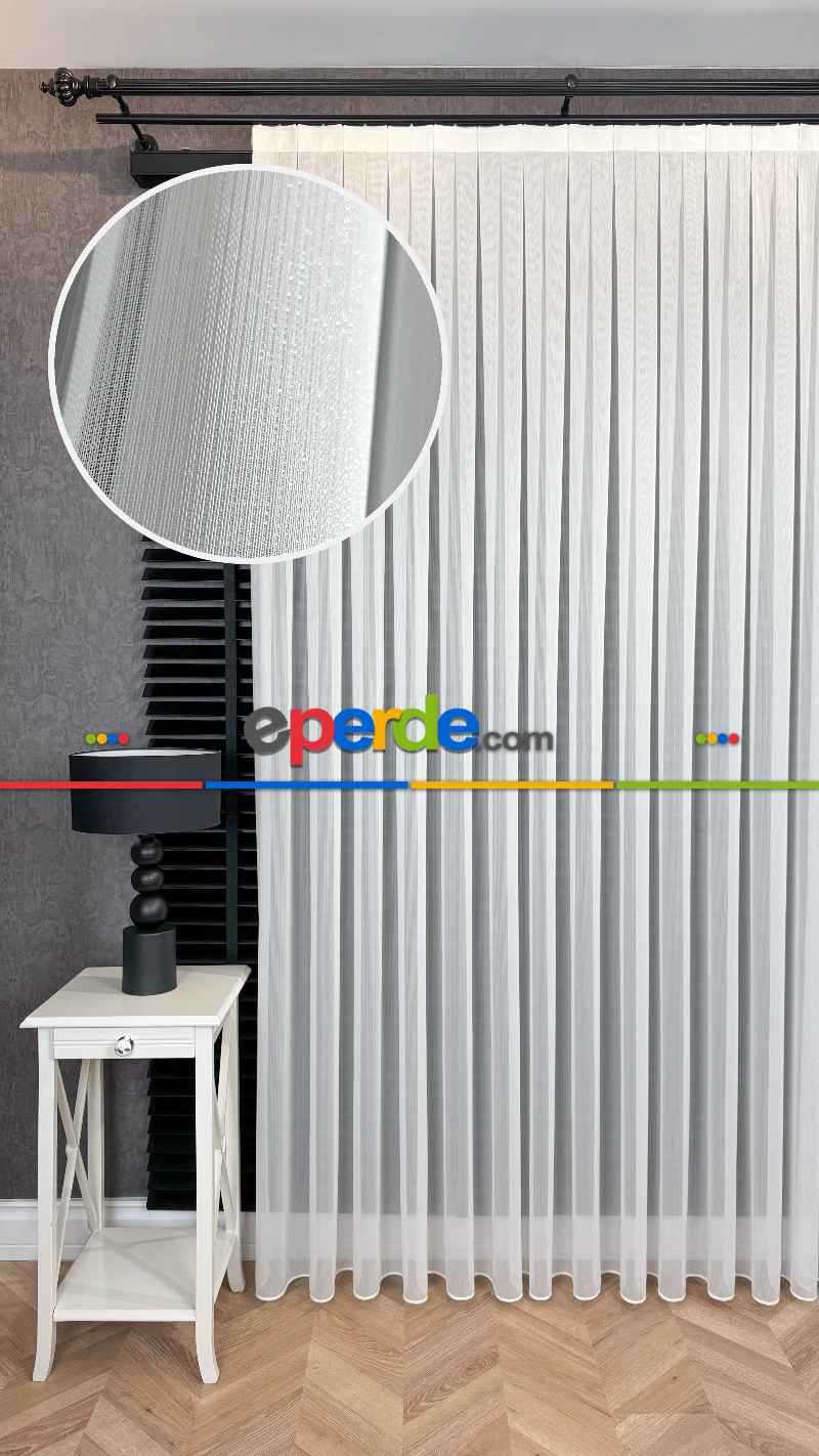 Brillant Ekru Hafif Simli Tül Perde