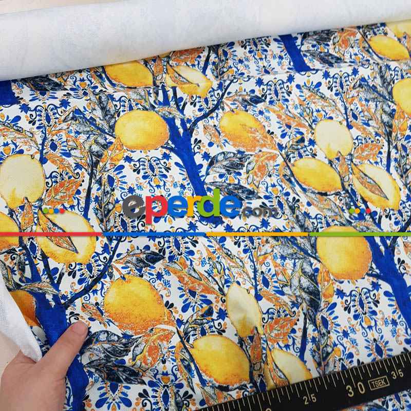 Limon Ağacı Desenli Fon Perde Evm1104 Kumaşı Kalındır Duck Bezi Değildir-  Çok Renkli 2