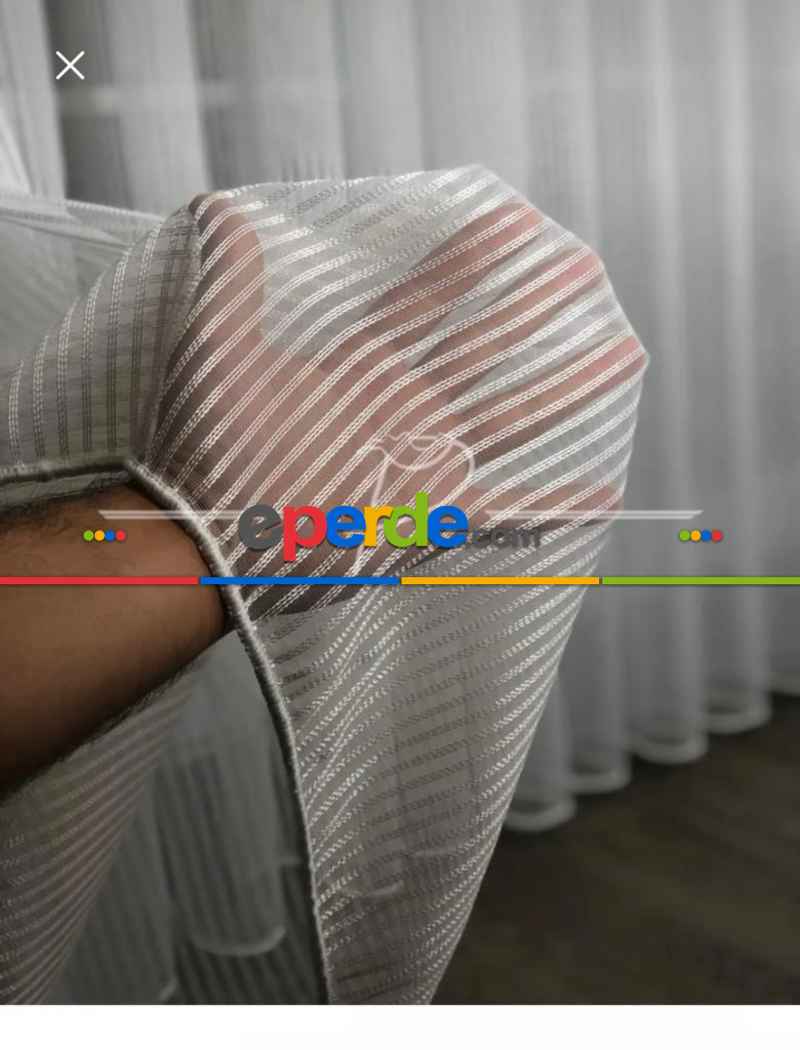 Salon - Brillant Düz Çizgili Ağır Gramajlı Lüx Tül Perde