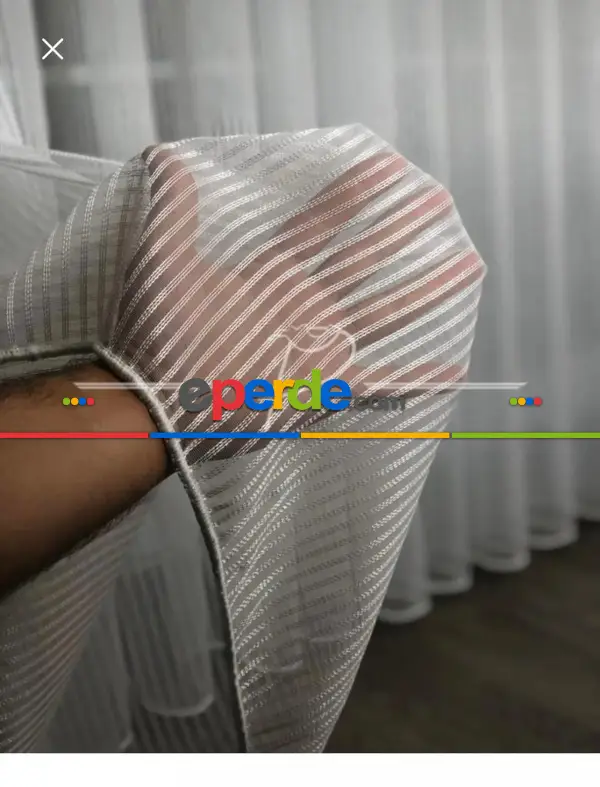 Salon - Brillant Düz Çizgili Ağır Gramajlı Lüx Tül Perde