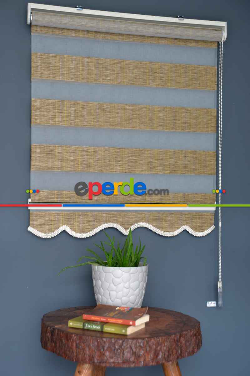 Halim Perdesan Jk-284 Golden Rod & Kahverengi Renk Etekli Veya Eteksiz Zebra Stor Perde