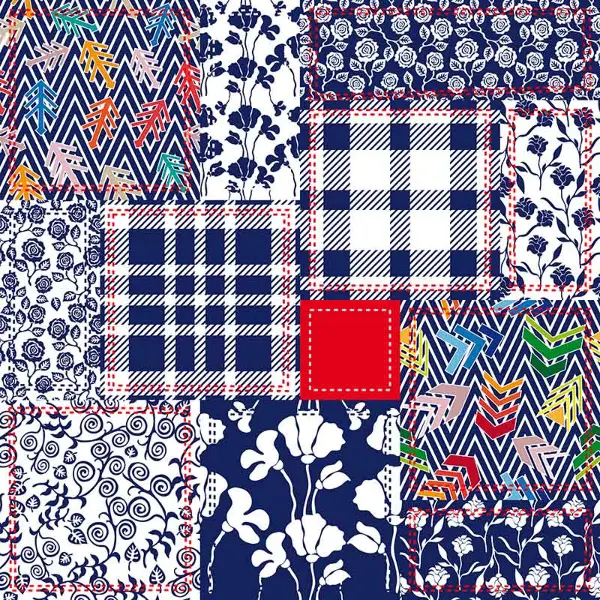 Etnik Desenli Fon Perde Evm213 _e - Kumaşı Kalındır Duck Bezi Değildir.- Lacivert-Mavi-Beyaz-Çok Renkli