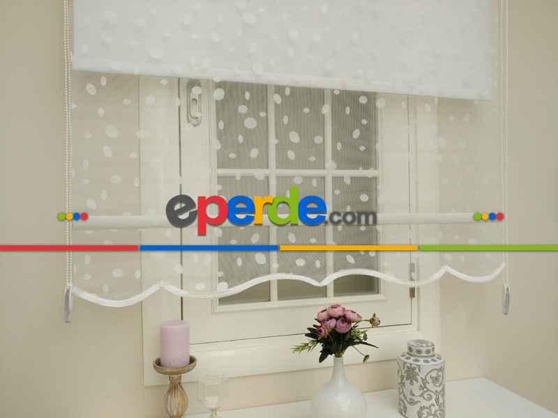 Jakar Örme Tül- Ekru Çiftli Sistem Dantel Desenli Perde- Ekru