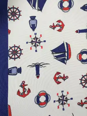 İki Renkli Çocuk Odası Fon Perde Denizci Çapa Desenli Kombinli- Mavi-Bordo