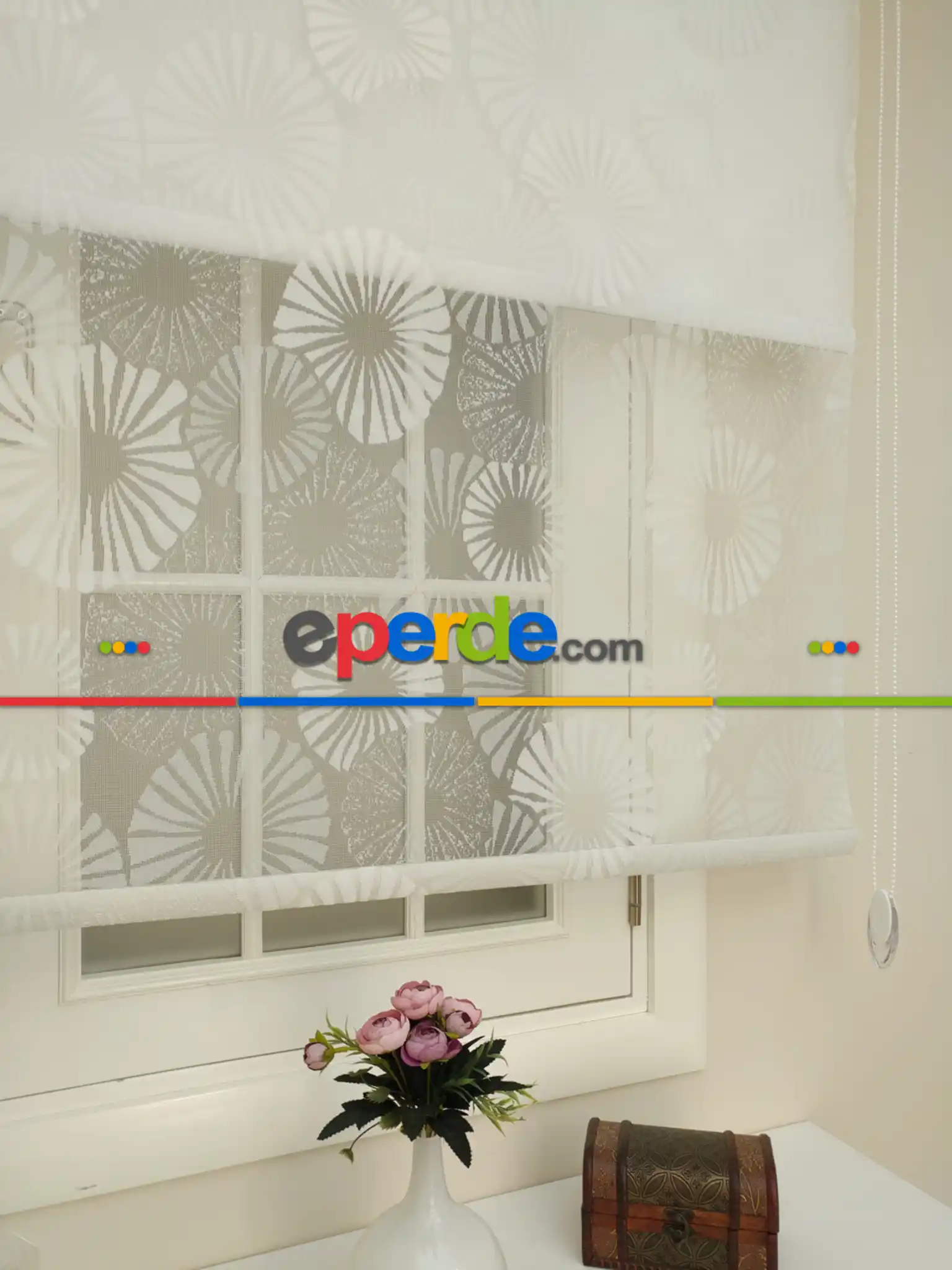 Yatak Odası - Jakar Örme Tül- Ekru Çiftli Sistem Dantel Desenli Perde- Ekru