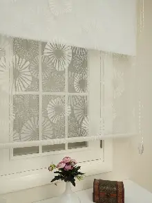 Oturma Odası - Jakar Örme Tül- Ekru Çiftli Sistem Dantel Desenli Perde- Ekru