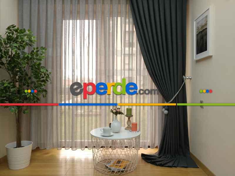 Keten Gri Renk Düz Fon Perde- Gri-füme-antrasit